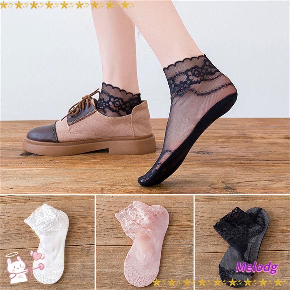 MELODG Vớ Thuyền Chống Trượt Phối Ren Thời Trang Mùa Hè