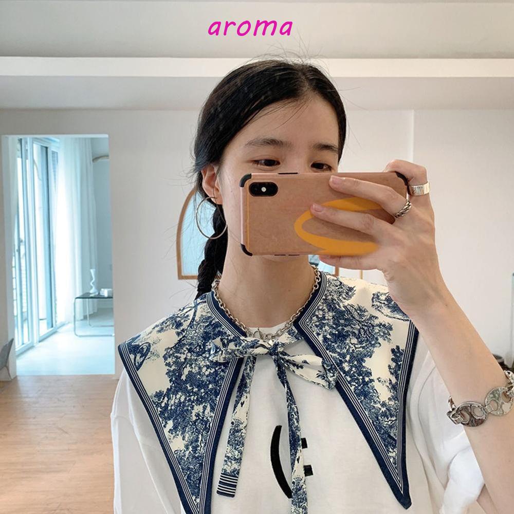 AROMA Cổ Áo Sơ Mi Giả In Họa Tiết Thanh Lịch Có Thể Tháo Rời Cho Nữ