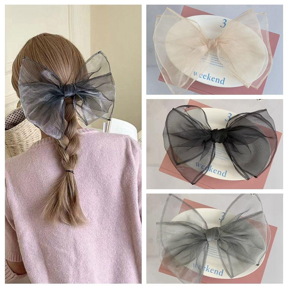 Kẹp Tóc Nơ Lưới Chấm Bi Đính Đá Dễ Thương WMES15H