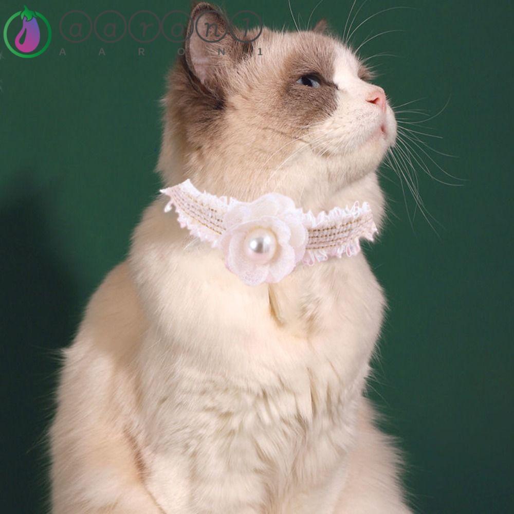 Vòng Cổ Vải Dệt Tay Màu Trắng / Đen Có Thể Điều Chỉnh Phối Ren Hoa Dành Cho Thú Cưng AARON1