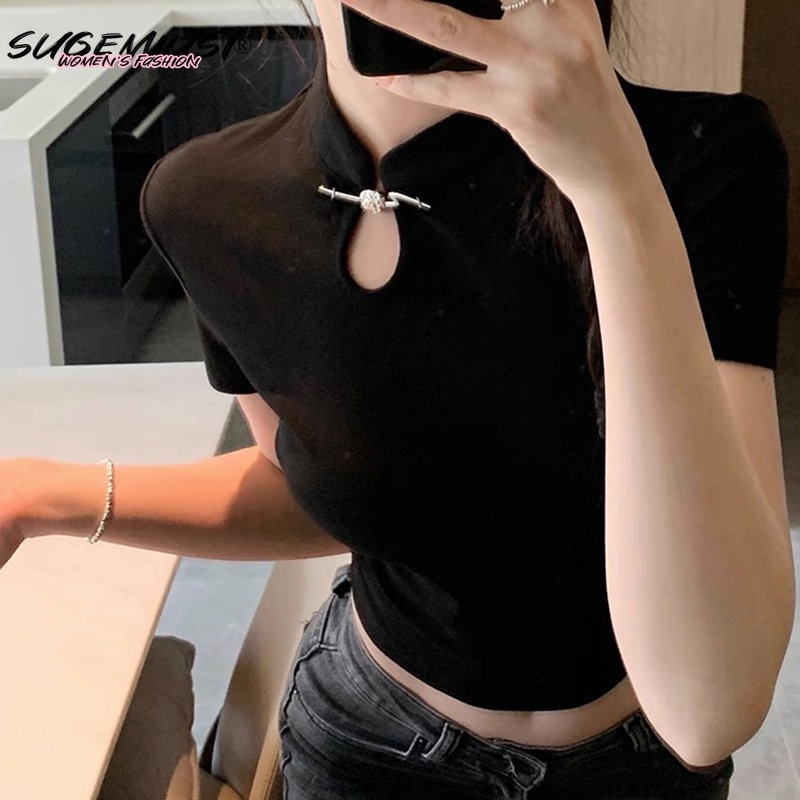 Áo Thun Nữ Ngắn Tay Lệch Vai Màu Đen