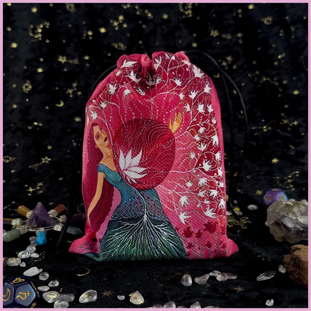 Túi Dây Rút Đựng Thẻ Bài Tarot Hai Mặt Bằng Vải Nhung In Họa Tiết Lấp Lánh
