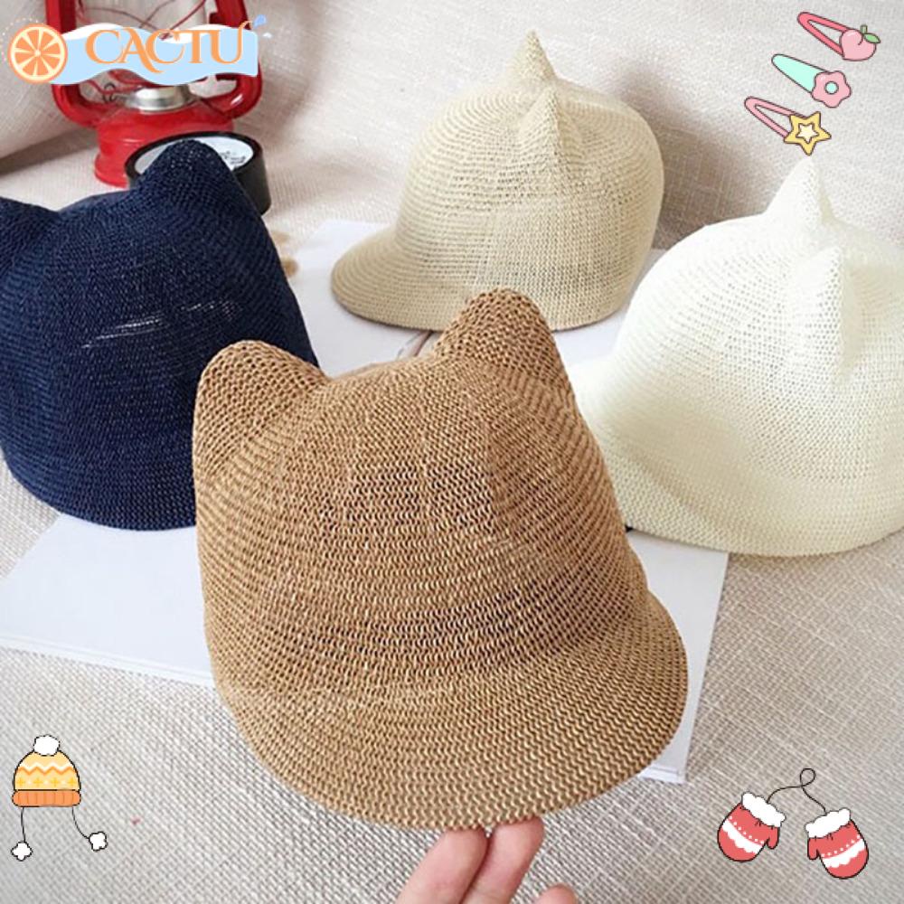 CACTU Mũ Lưỡi Trai Đan Rơm Đính Tai Thỏ Dễ Thương Cho Bé