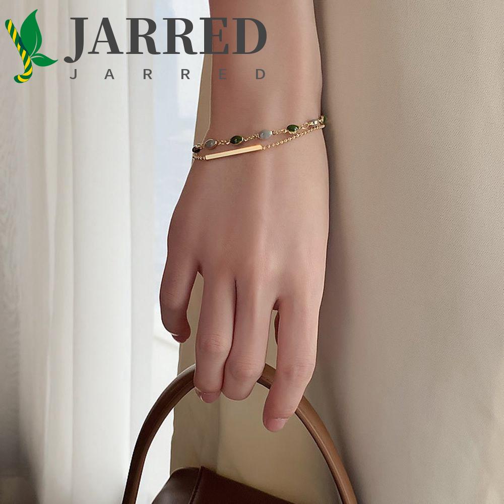 JARRED Vòng Tay Hợp Kim Đính Hạt Ngọc Lục Bảo Phong Cách Hàn Quốc