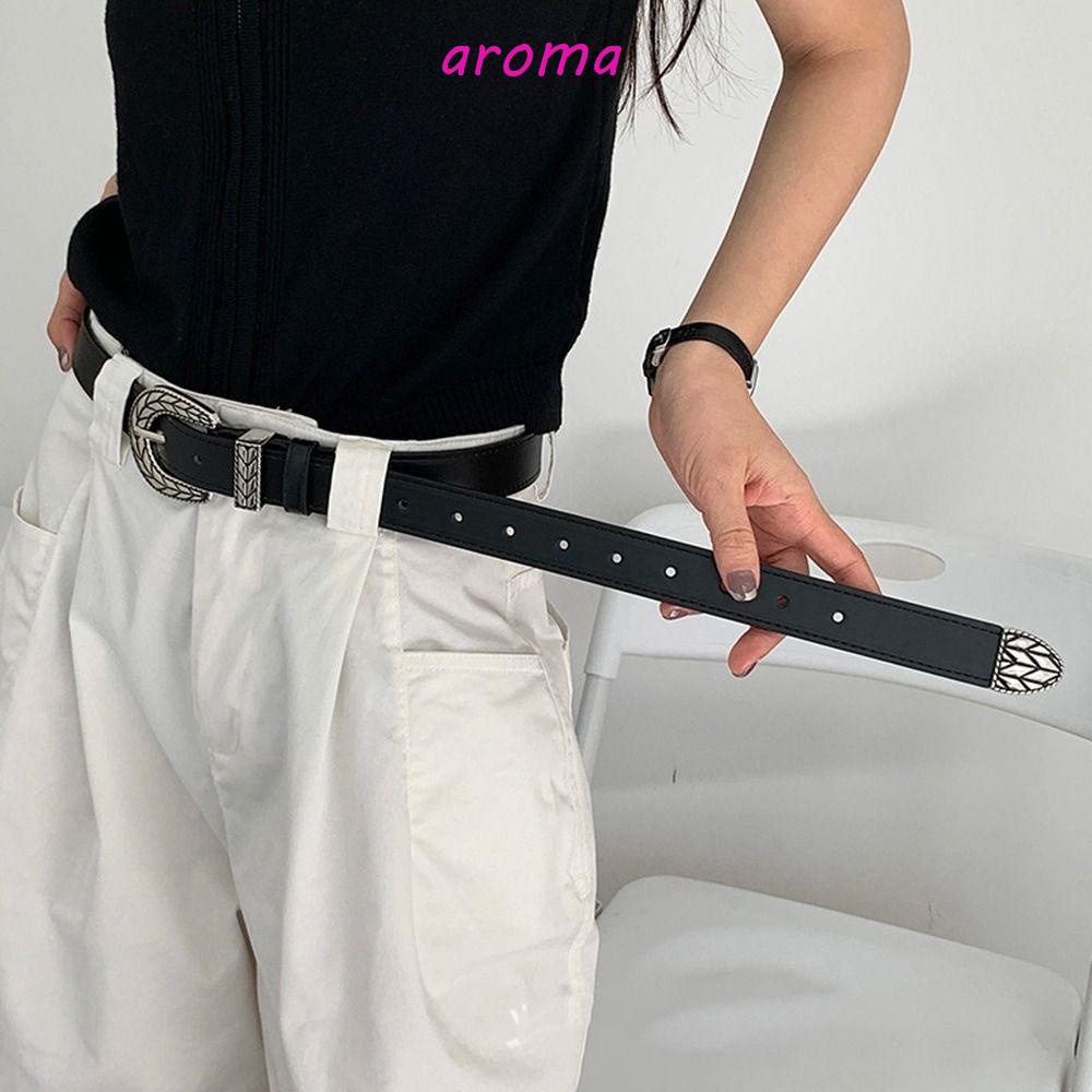 AROMA Thắt Lưng Da PU Khóa Kim Loại Phong Cách Punk Hàn Quốc Cá Tính Cho Nam