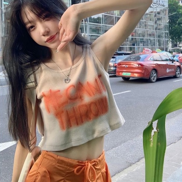 Set Áo Hai Dây Và Quần Short Màu Cam Phong Cách Hàn Quốc Mới