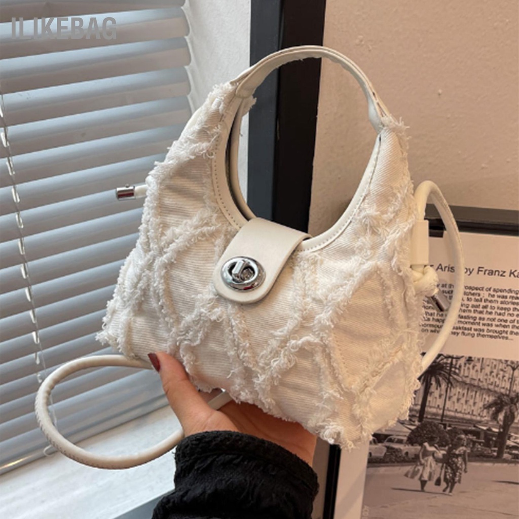 Ilikebag Túi Đeo Vai Vải Bố Nhỏ Cho Nữ Màu Trơn Cổ Xách