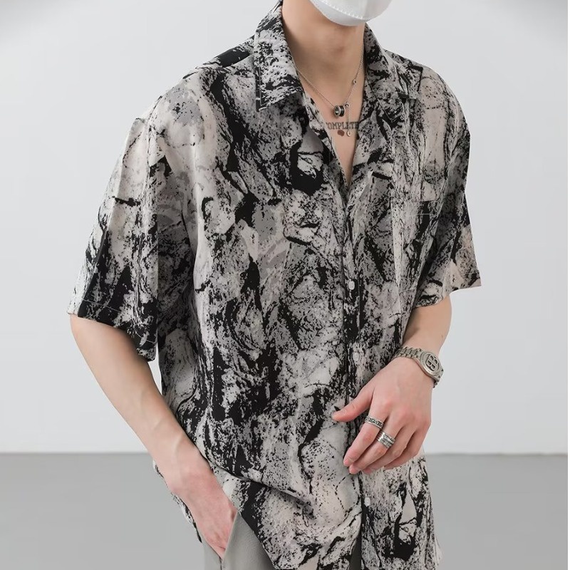 Áo Sơ Mi Nhuộm Màu Ngắn Tay Dáng Rộng Thoáng Khí Thời Trang Mùa Hè Cho Nam