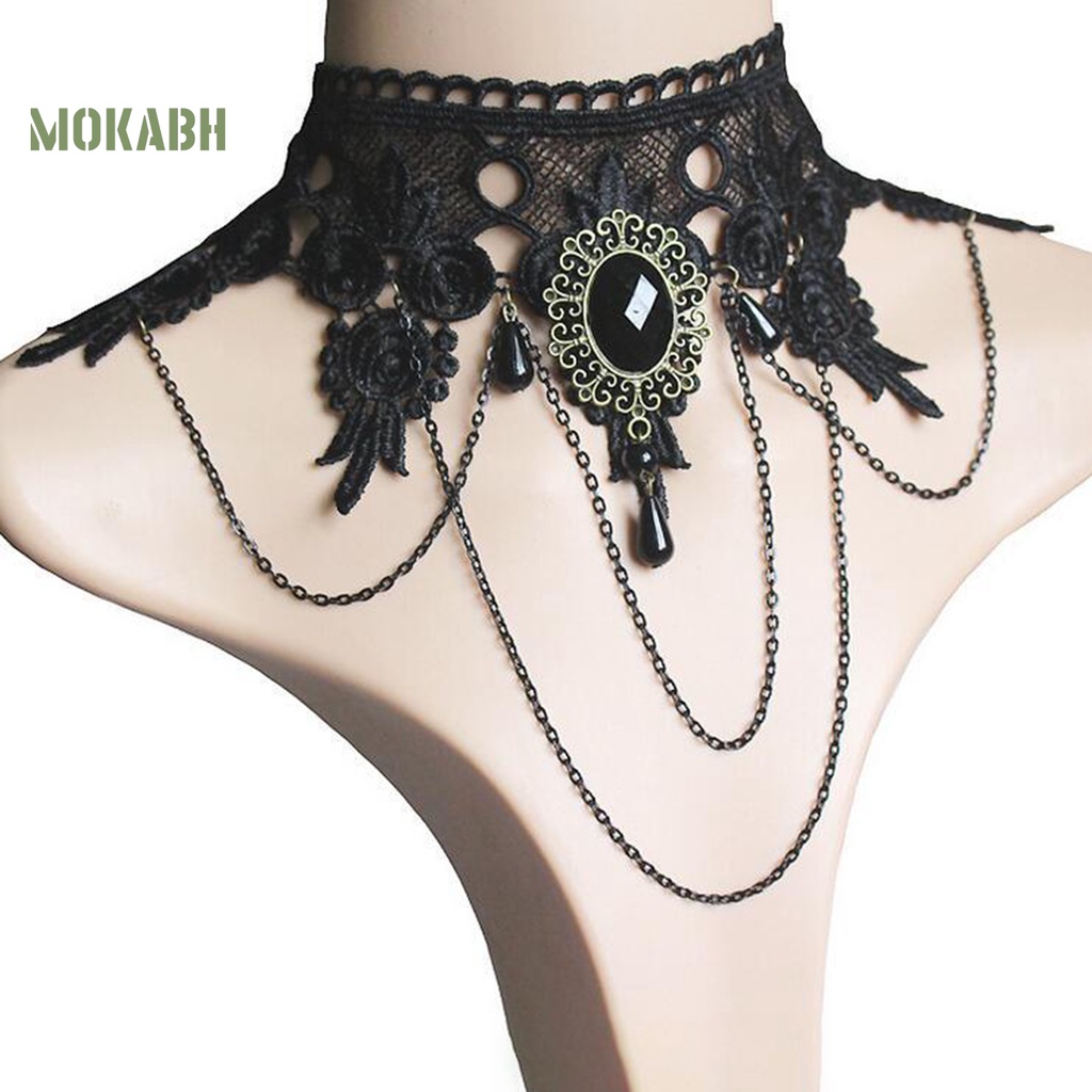 Vòng Cổ Choker / Vòng Tay / Vòng Tay Họa Tiết Ren Hoa Đính Đá Quý Nhân Tạo Phong Cách Gothic Punk
