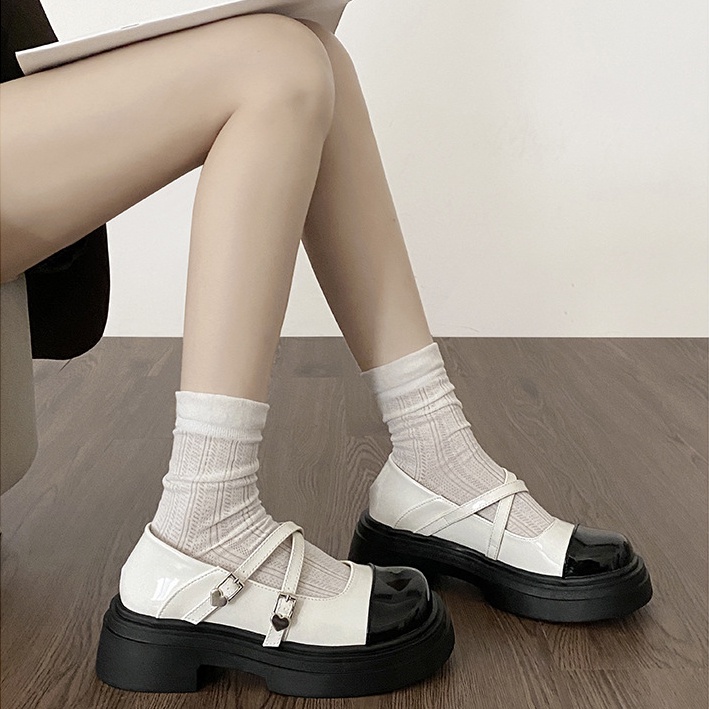 Giày Da Đế Dày Phong Cách retro Anh Quốc Cho Nữ