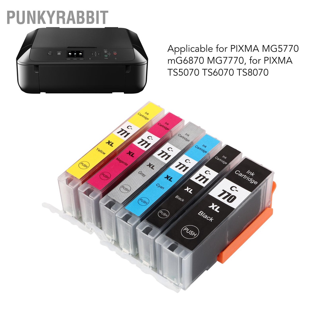 PunkyRabbit Bộ Hộp Mực Đen Và Màu Combo Cho PIXMA MG5770 MG6870 MG7770 TS5070 TS6070 TS8070