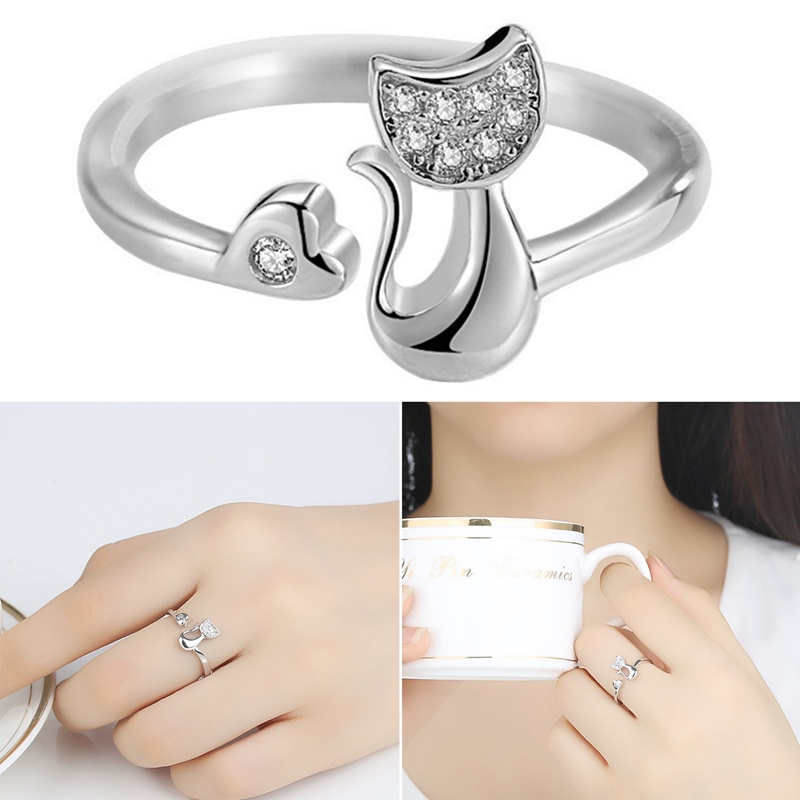 Ygt Nhẫn Hở Hình Mèo Bằng Đồng Đính Đá Zircon Thời Trang Sáng Tạo Có Thể Điều Chỉnh