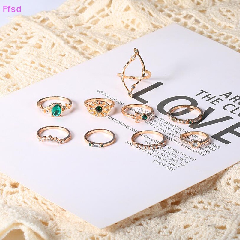 {Ffsd} Set 9 Nhẫn Đeo Khớp Ngón Tay Pha Lê Phong Cách Bohemia Làm Quà Tặng Trang Sức Cho Nữ