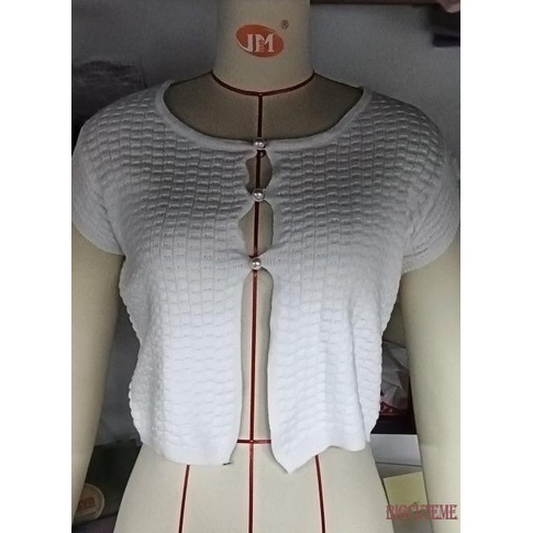 Áo Thun Crop Top Dệt Kim Tay Ngắn Cổ Tròn Cài Nút Thời Trang Mùa Hè Cho Nữ