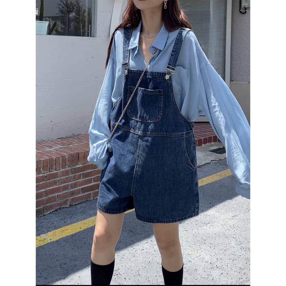 Quần Yếm Jeans Ngắn Dáng Rộng Mỏng Phong Cách Retro Mùa Hè Mới Cho Nữ