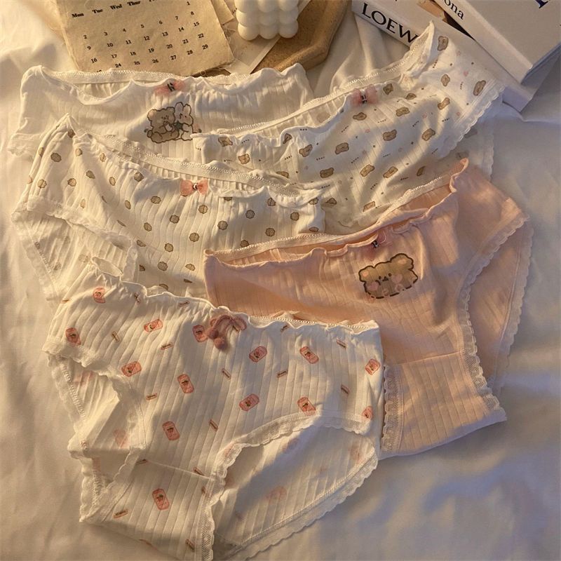 Bộ 5 Quần Lót Cotton Nguyên Chất Kháng Khuẩn Hình Gấu Dễ Thương Cho Nữ