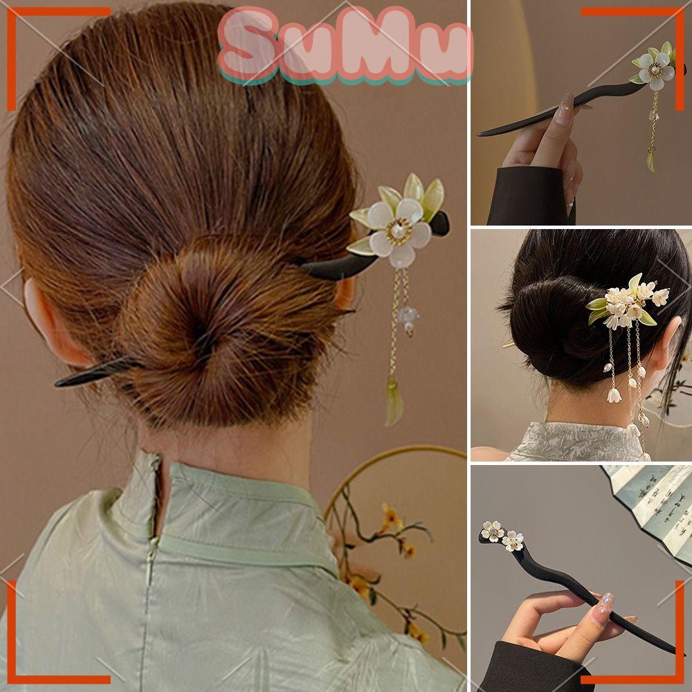 SUMU Trâm Cài Tóc Bằng Gỗ Phối Tua Rua Phong Cách Retro Thời Trang