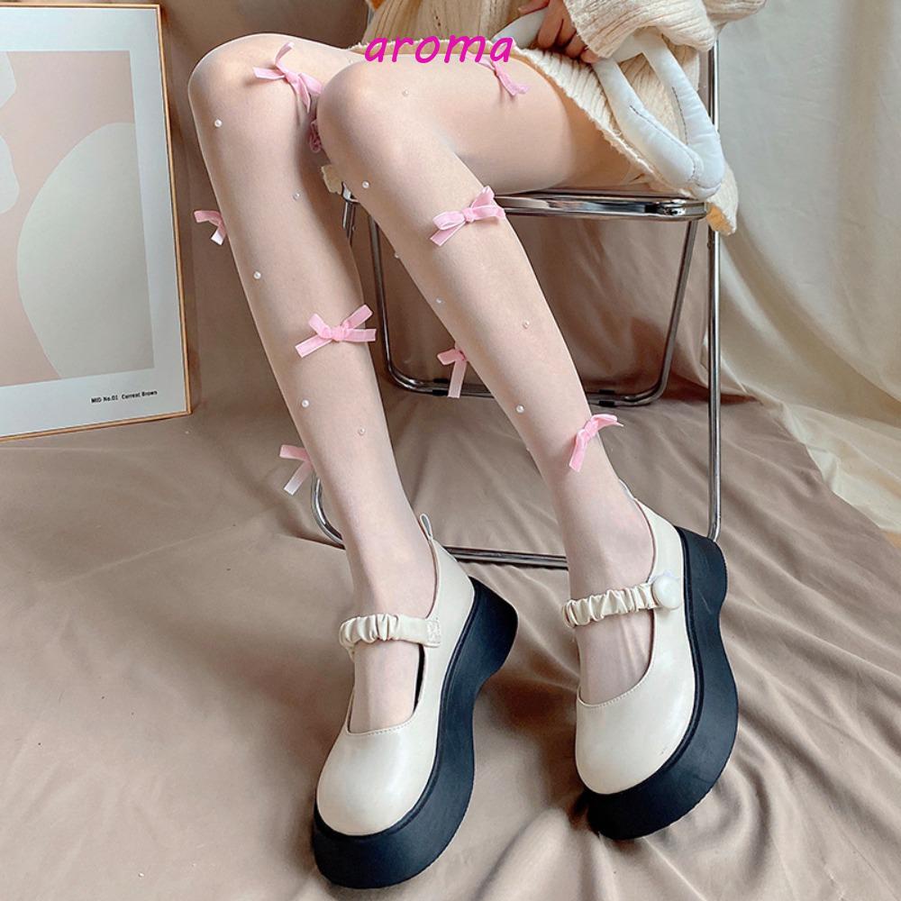 AROMA Quần Tất Nylon Đính Nơ Phong Cách Lolita Ngọt Ngào Cho Nữ