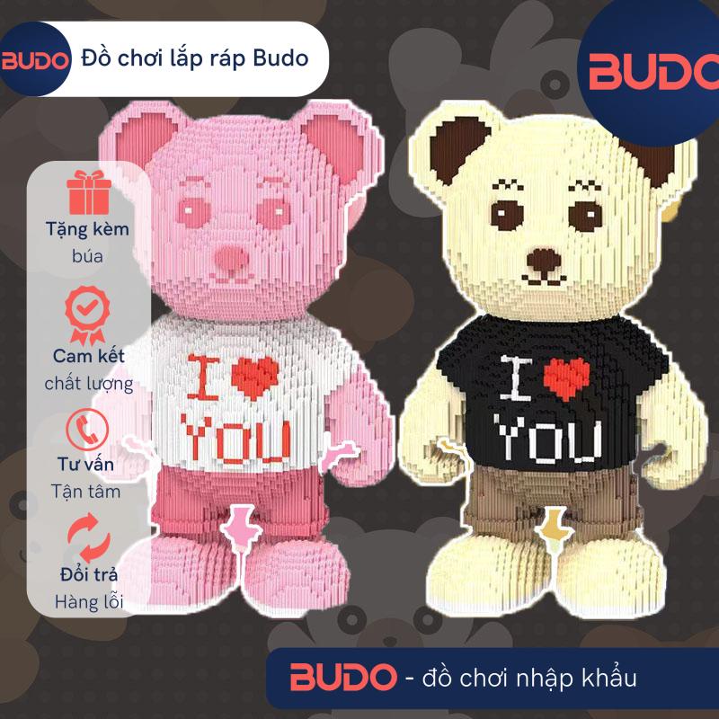 3D Bearbrick gấu teddy I Love You 50cm - Tặng Kèm Búa - Đồ chơi lắp ráp