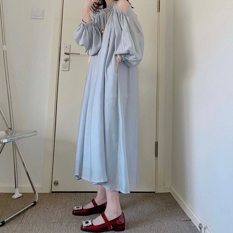 Đầm Trễ Vai Tay Phồng Dáng Ôm Thời Trang Mùa Hè Phong Cách Pháp Sang Trọng Cho Nữ