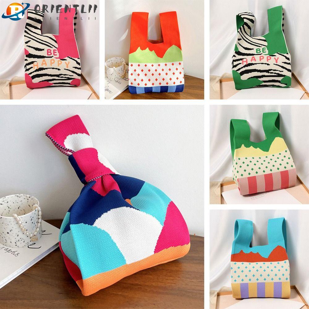 ORIENTLII Túi Xách Mini Đan Len Màu Sắc Thời Trang Cho Nữ