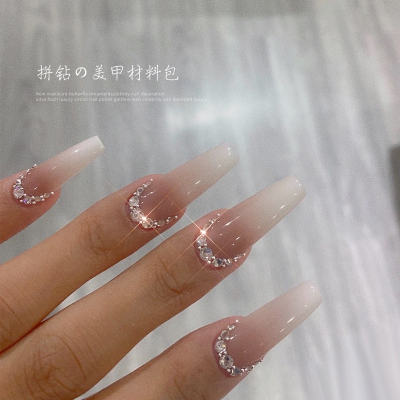 Hạt Kim Cương Tròn Bằng Thép Màu Trắng Hình Người Ngoài Hành Tinh Mini Đính Đá Lấp Lánh Trang Trí Móng Tay