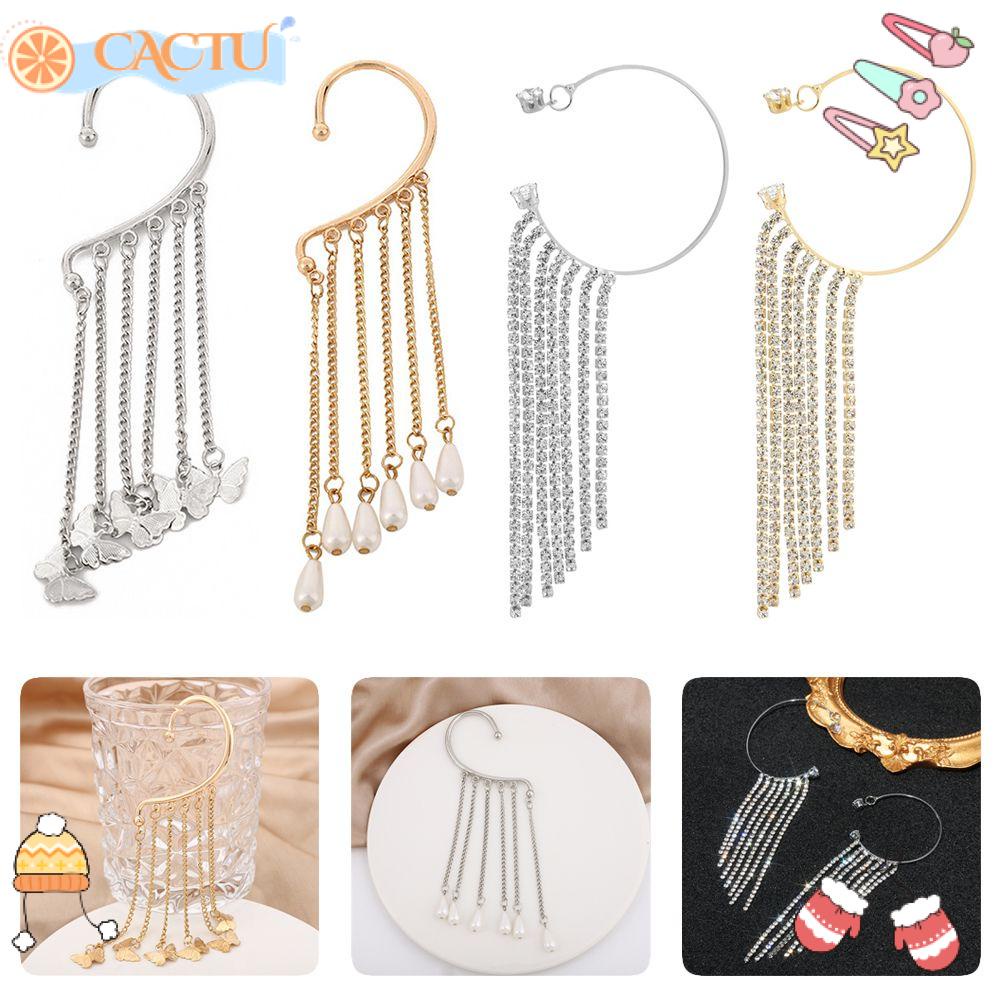 CACTU Hoa Tai Dáng Dài Đính Đá Phối Tua Rua Thời Trang