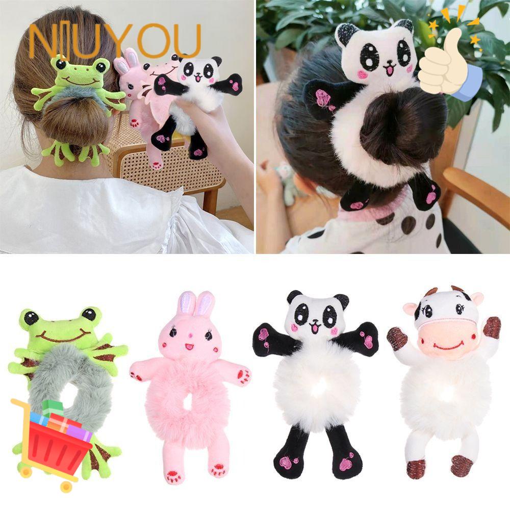 Niuyou Dây Buộc Tóc Scrunchies Bằng Vải Lông Co Giãn Trang Trí Hình Động Vật Thời Trang Dành Cho Bạn Nữ