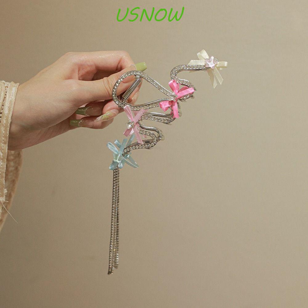 USNOW Kẹp Tóc Càng Cua Đính Nơ Y2K Và Tua Rua Bằng Hợp Kim Millennium Thời Trang Dự Tiệc Cho Nữ