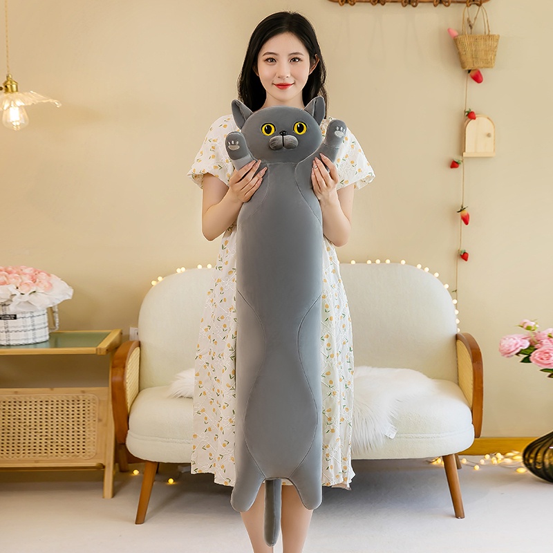 Gối Ôm Dài Hình Mèo Nằm Dễ Thương Dùng Làm Quà Tặng Sinh Nhật Cho Bé