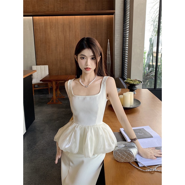 Set áo bí chân váy midi trắng 💖 KÈM ẢNH THẬT