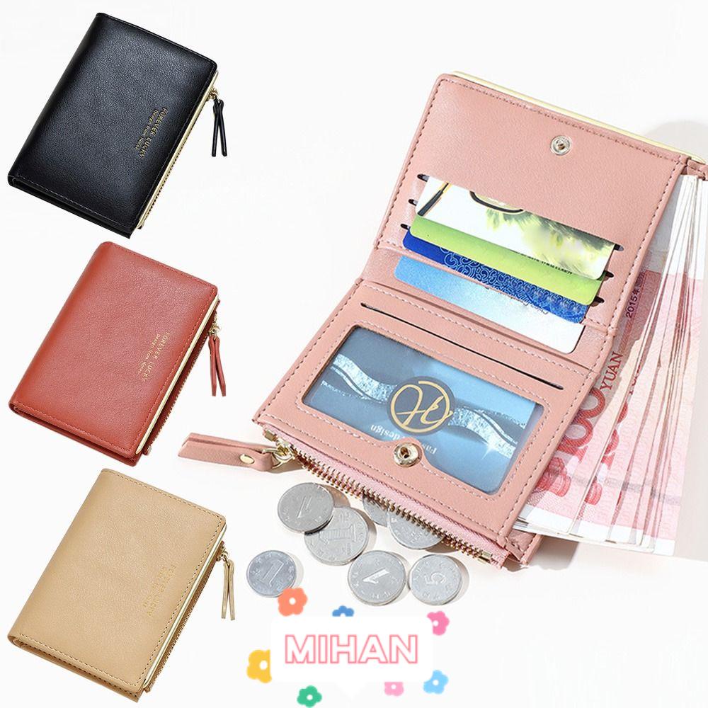 MIHAN1 Ví Da PU Mini Có Khóa Kéo Thời Trang Dành Cho Nữ Giá Đỡ