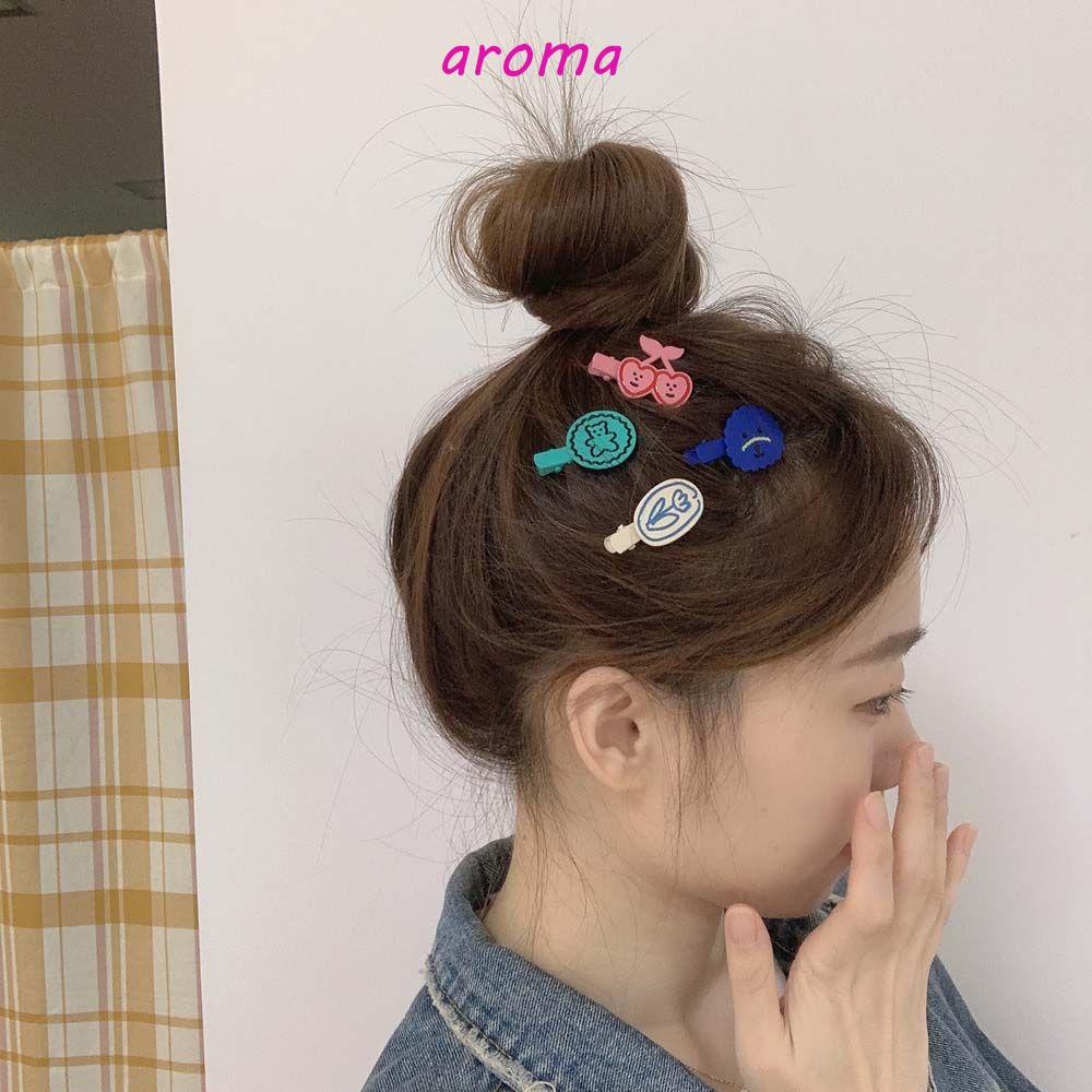 AROMA Kẹp Tóc Kim Loại Họa Tiết Gấu Hoạt Hình Phong Cách Hàn Quốc Cho Bé Gái