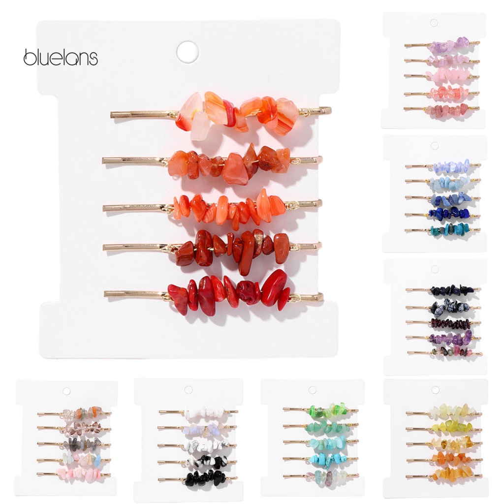 Set 5 Kẹp Tóc Kim Loại Đính Đá Tự Nhiên Đơn Giản Thanh Lịch Dành Cho Nữ