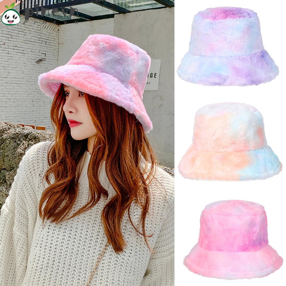 PINEVN Mũ Bucket Màu Loang Mềm Mại Giữ Ấm Mùa Đông Thời Trang Cho Nữ