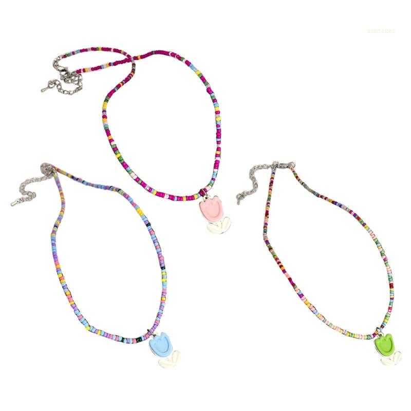 Vòng Cổ Choker Xỏ Hạt Nhiều Màu Hình Hoa Dễ Thương Cho Nữ