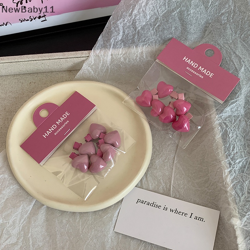 Bộ 6 Kẹp Tóc Mini Hình Trái Tim Màu Hồng Dễ Thương Phong Cách Hàn Quốc Cho Bé Gái