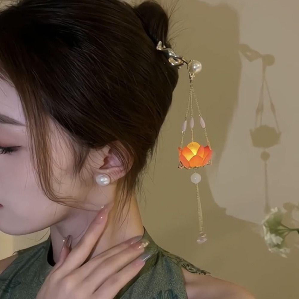 MIQUEL Trâm Cài Tóc Hình Hoa Sen Đính Hạt Và Đèn LED Phát Sáng Phong Cách Cổ Điển Cho Nữ