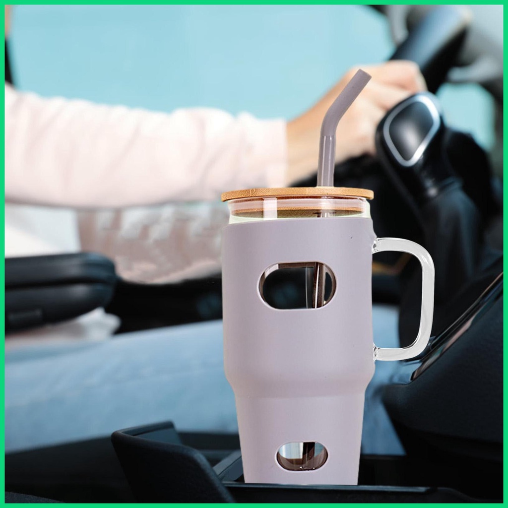 Cốc Uống Cà Phê Bằng Kính Có Ống Hút Và Nắp Đậy