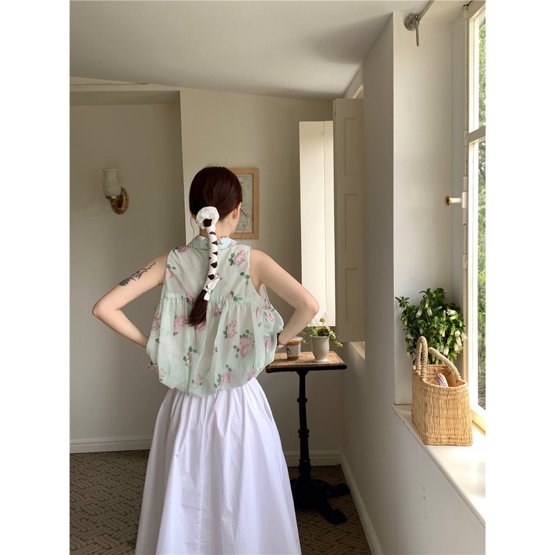 Áo Hoa Cổ Polo Sát Nách Dáng Rộng Kiểu Hàn Quốc Thời Trang Mùa Hè Cho