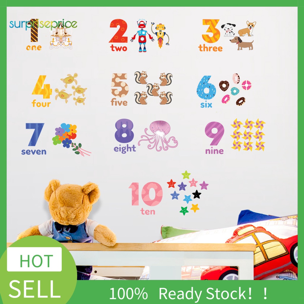 Bộ 2 Miếng Dán Tường Bằng PVC Hình Chữ Số Từ 1-10 Và Động Vật Hoạt Hình Trang Trí Phòng Khách / Nhà Trẻ