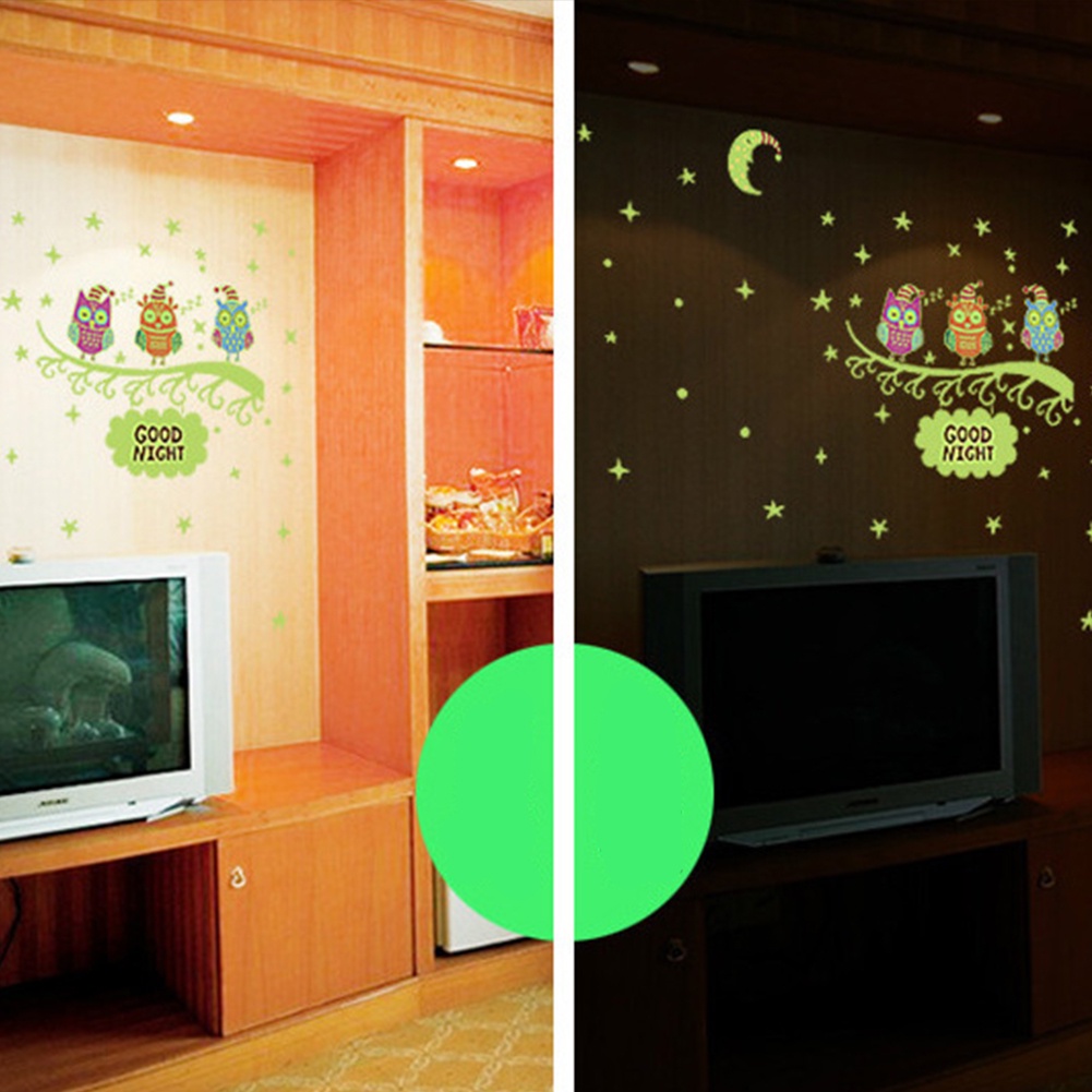 Miếng Dán Tường Dạ Quang Hình Chim Cú Dễ Thương Tháo Gỡ Được