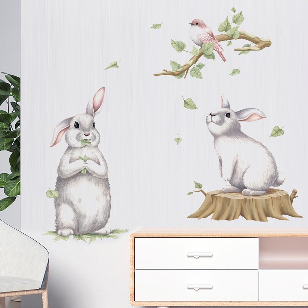 Sticker Dán Tường Tự Dính Hình Thỏ Hoạt Hình Dễ Thương Trang Trí Nhà Cửa