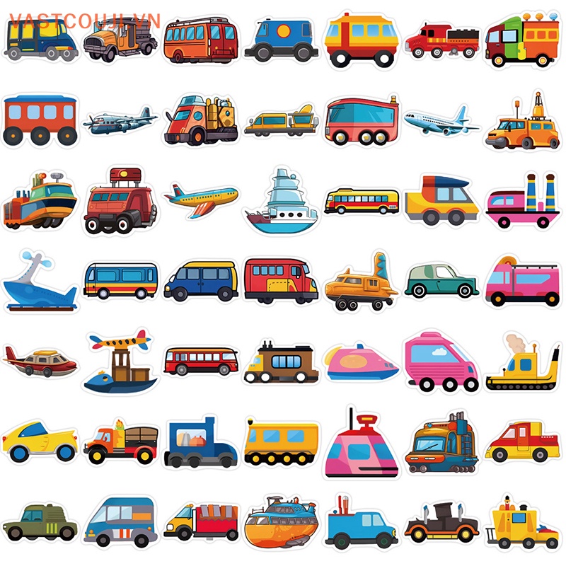 Bộ 50 Miếng Dán Họa Tiết Xe Tải Hoạt Hình Trang Trí Phòng Ngủ / Tủ Lạnh / Sổ Tay