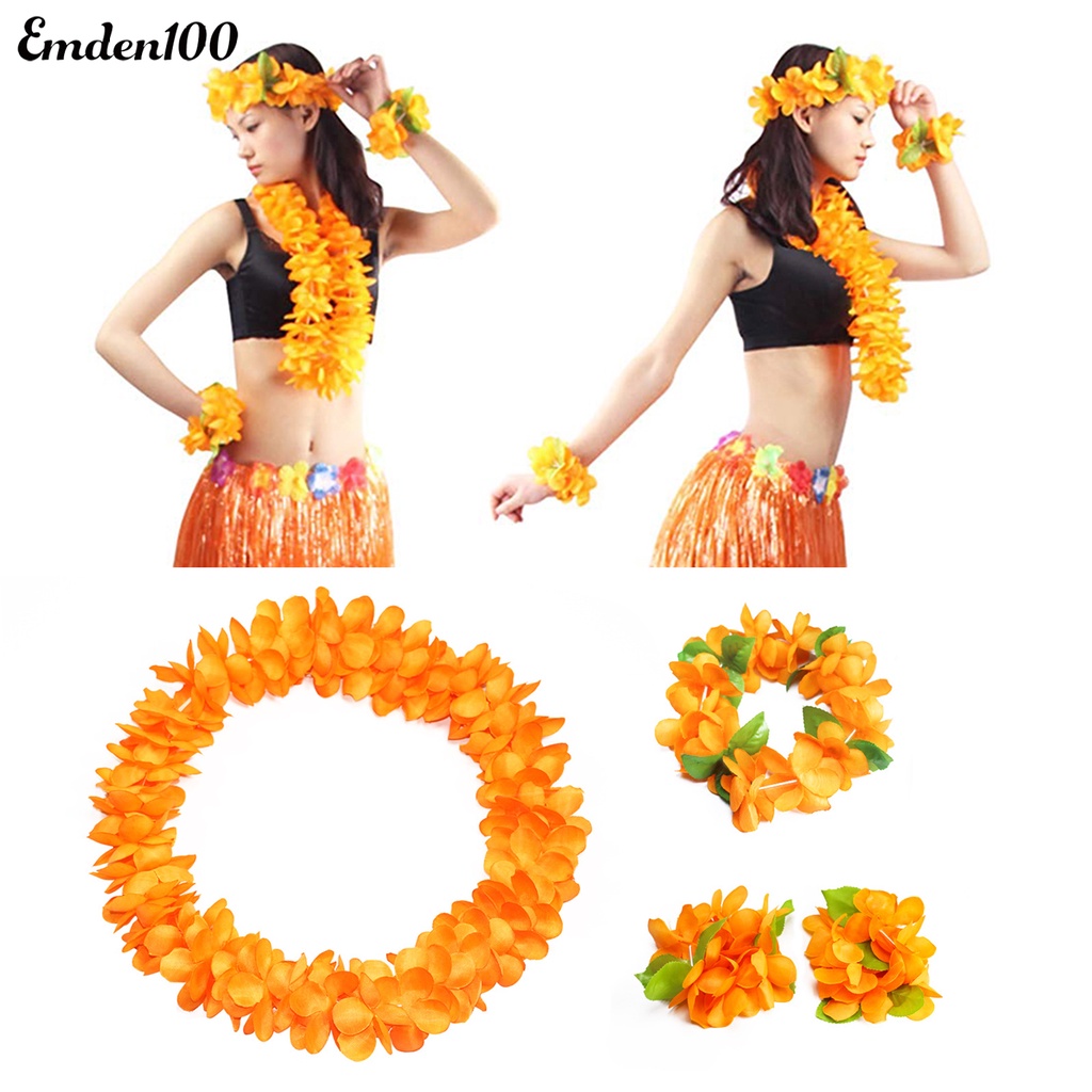 Set 4 Vòng Hoa Hawaii 80 Màu Sắc Dùng Làm Vòng Cổ / Vòng Tay / Dây Chuyền