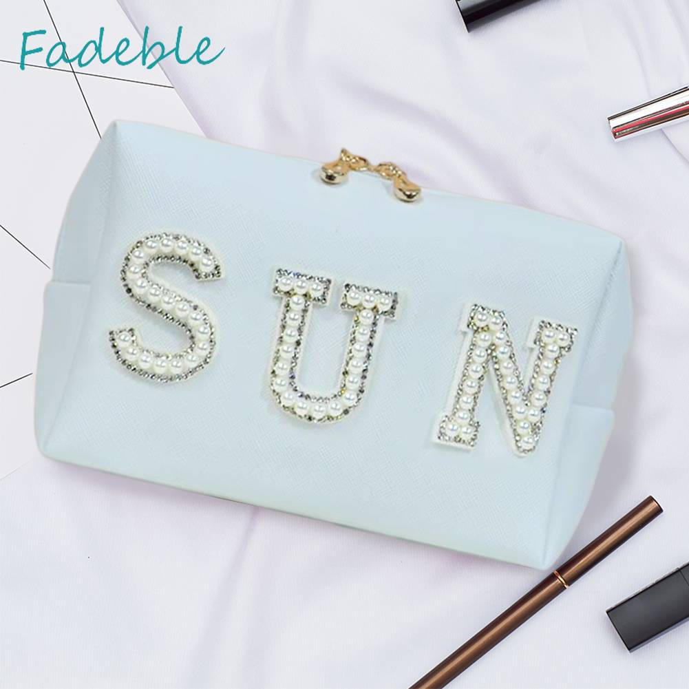 Túi Đựng Mỹ Phẩm Da PU In Chữ Có Khóa Kéo Tiện Dụng Mang Theo Du Lịch Cho Nữ