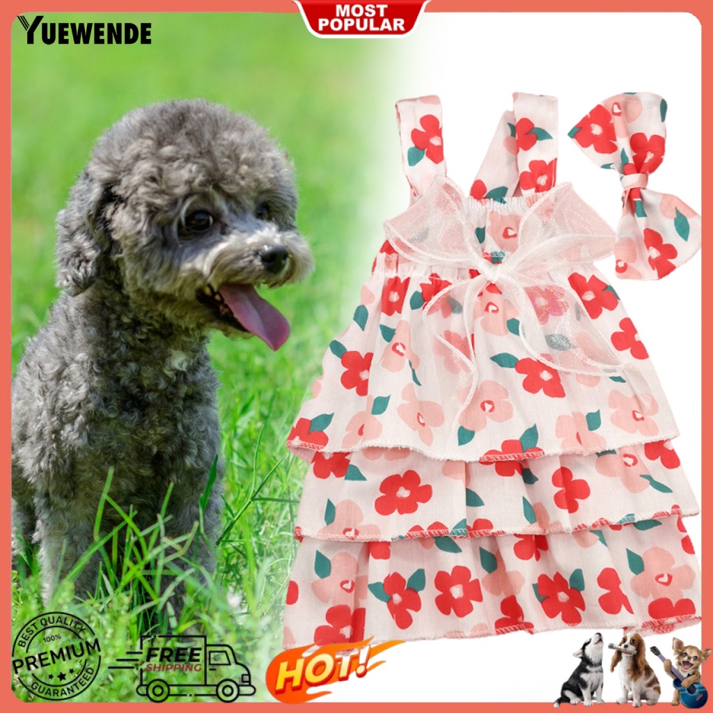 1 Set Đầm Cotton Họa Tiết Quả Chanh Đính Nơ Xinh Xắn Cho Thú Cưng