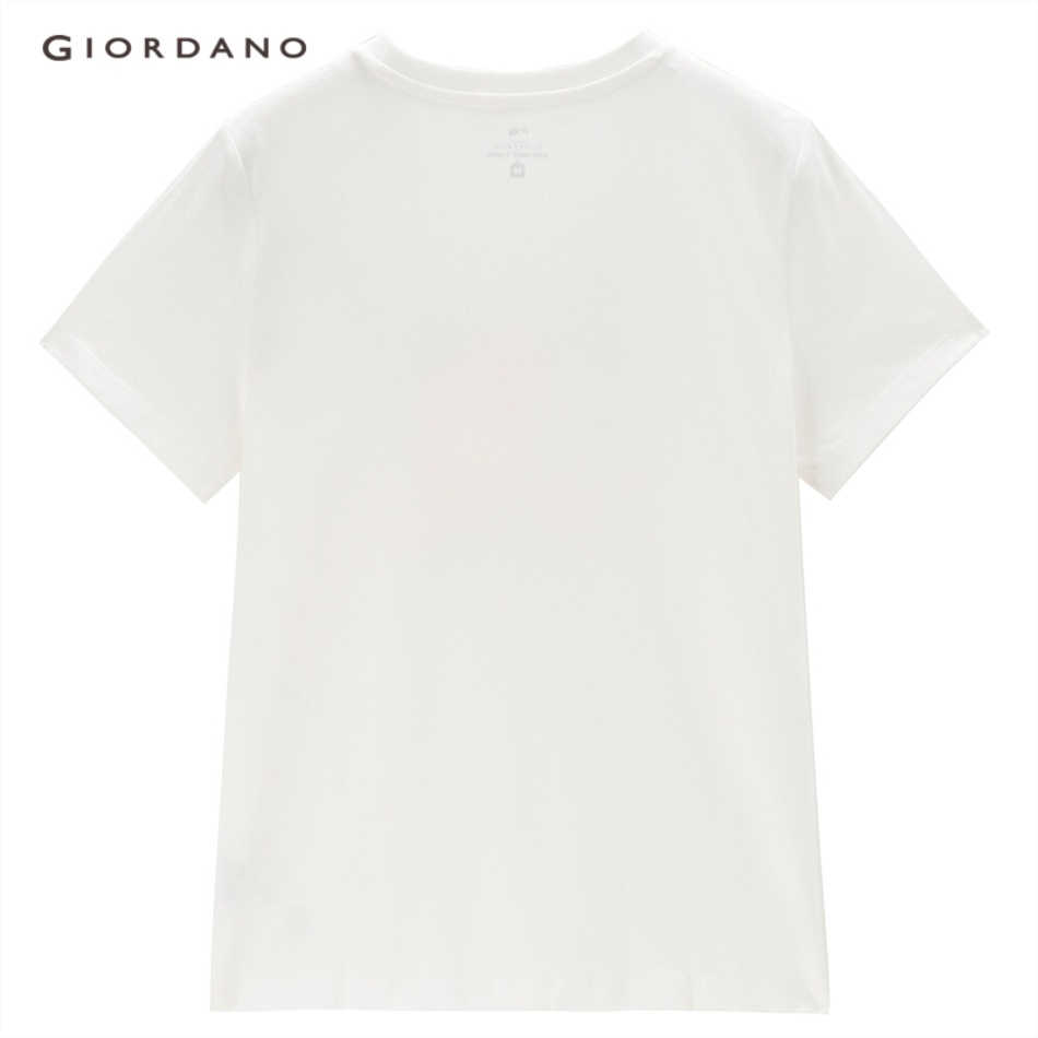 Áo thun cotton GIORDANO 05393205 tay ngắn in hình mèo dễ thương cho nữ