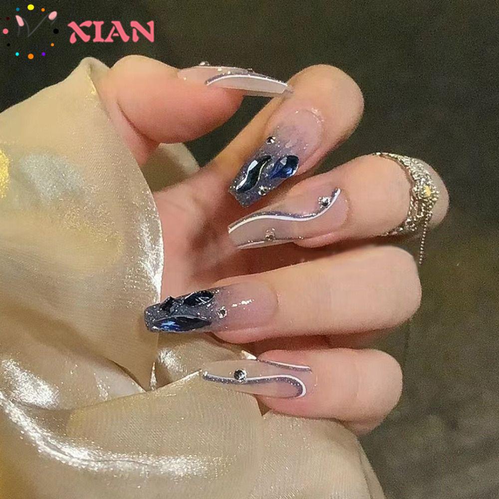 XIANTIN Bộ 24 Móng Tay Giả Hình Bướm Màu Tím Che Phủ Toàn Diện DIY