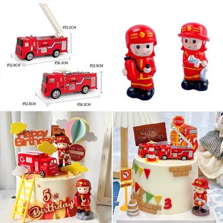 Bộ dụng cụ trang trí bánh sinh nhật / lính cứu hỏa / xe cứu hỏa / ngọn lửa / báo động lửa / báo động lửa